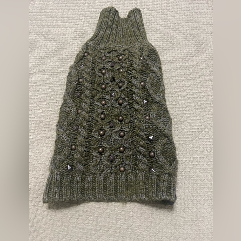 American Beagle Outfitters olive green dog sweater with studs